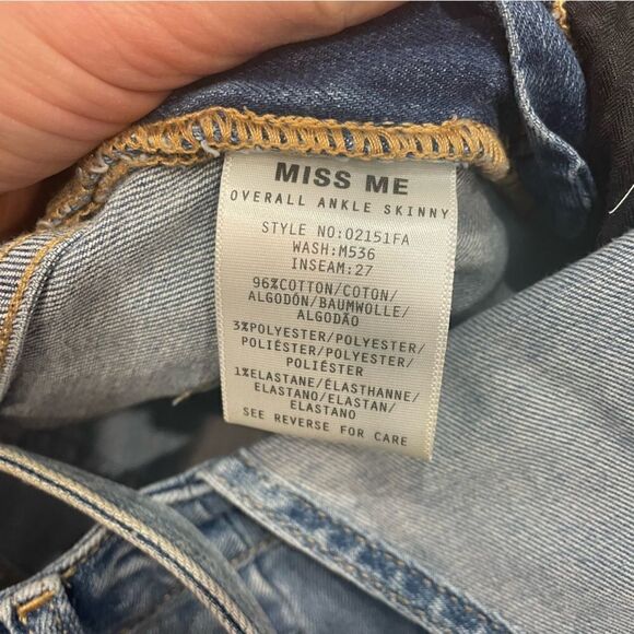 Miss Me Bib Jean Overalls Ankle Skinny Large L - Picture 6 of 13